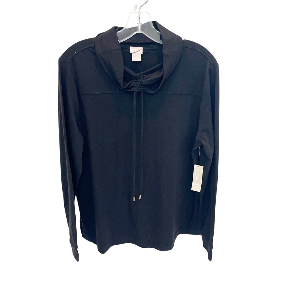 NEW Chicos Zenergy Black Cowl Neck Long Sleeve Pullover Top - Size 1, Medium